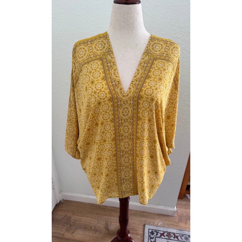 Rose+Olive Boho Geometric Hankerchief Blouse Oversized Dolman V Neck Size Large